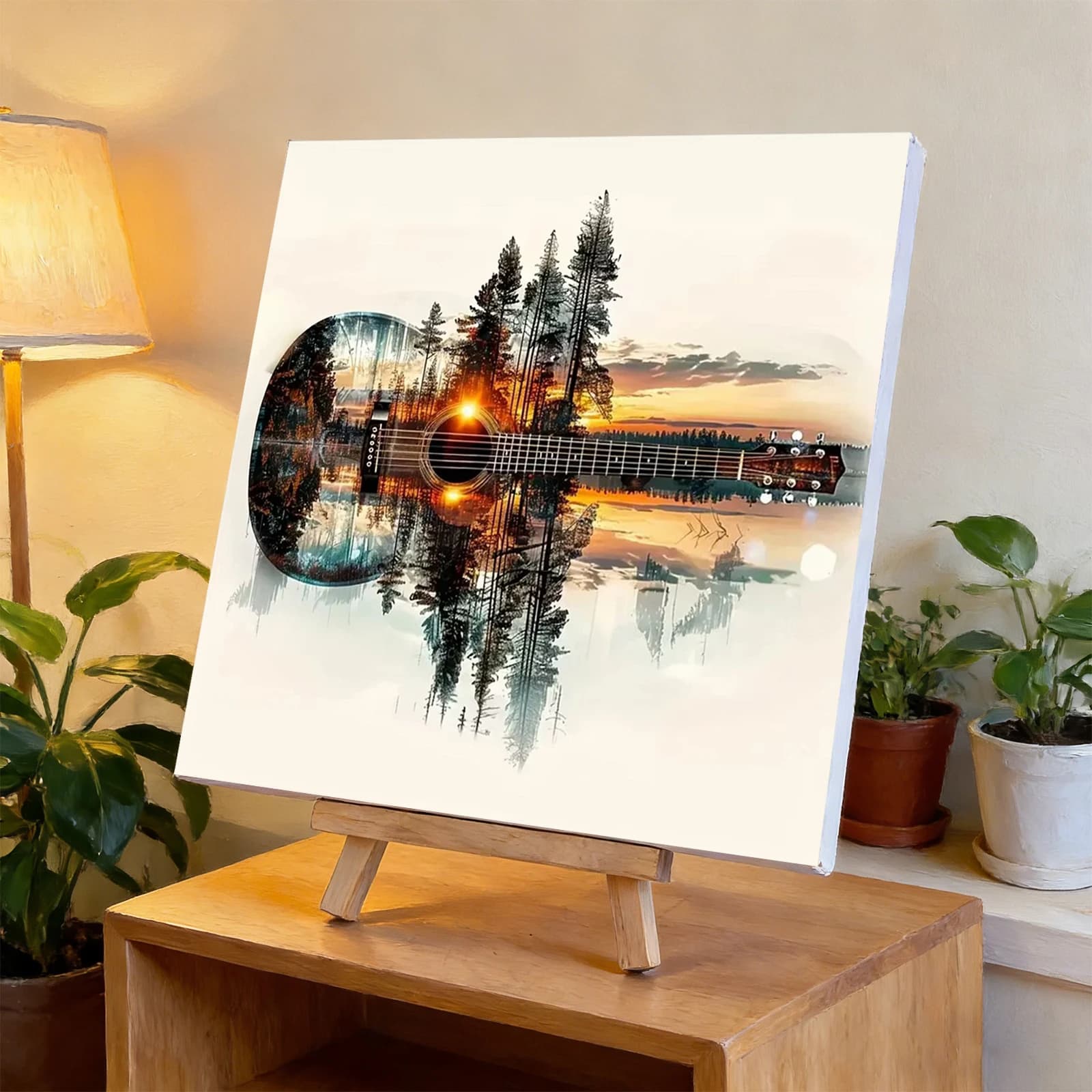 Guitar Forest DIY Paint By Numbers Kit on Canvas 40x40cm Without Frame Oil Easy Painting by Numbers for Adult Home Decor