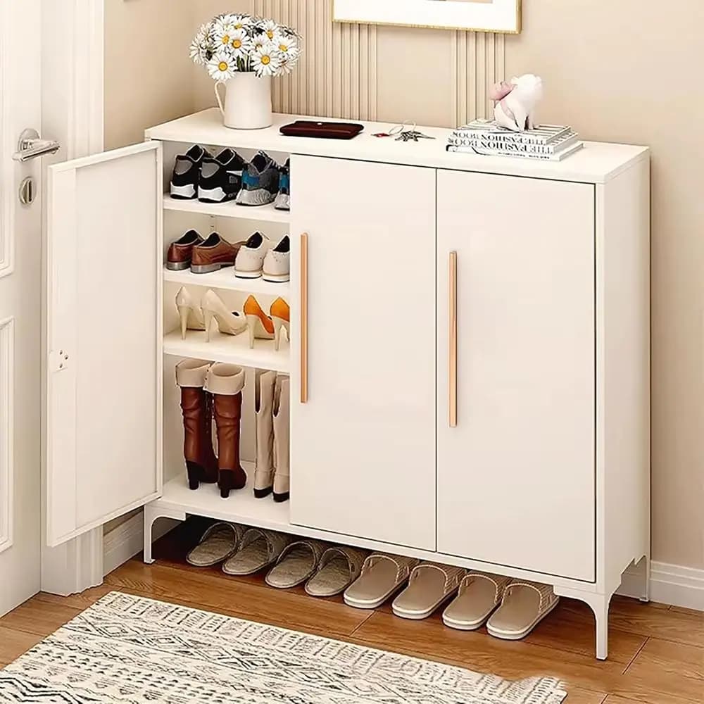 Robusto Armadio Portascarpe a 3 Ante e 5 Ripiani con Gambe, Ampio Organizzatore, Ripiani Rimovibili, Anti-Ribaltamento, 100x34x108cm