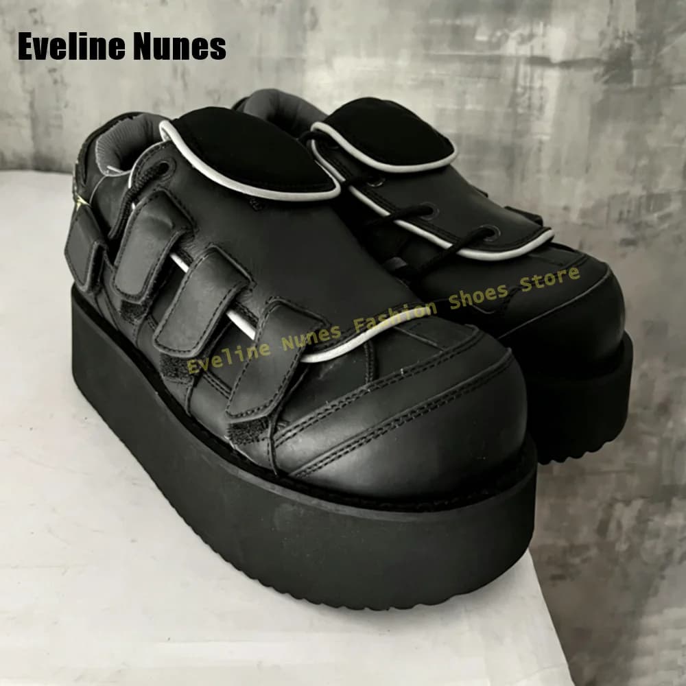 Scarpe Casual da Donna con Suola Spessa e Chiusura a Strappo, Sneakers Nere Gotiche Punk con Plateau per Streetwear, Stile Y2K, Tendenza 2026