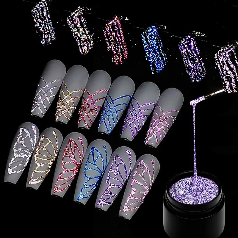 Set di 6 smalti gel riflettenti con glitter a forma di ragno, oro e argento, per disegno e pittura, gel liner rimovibile per nail art fai da te