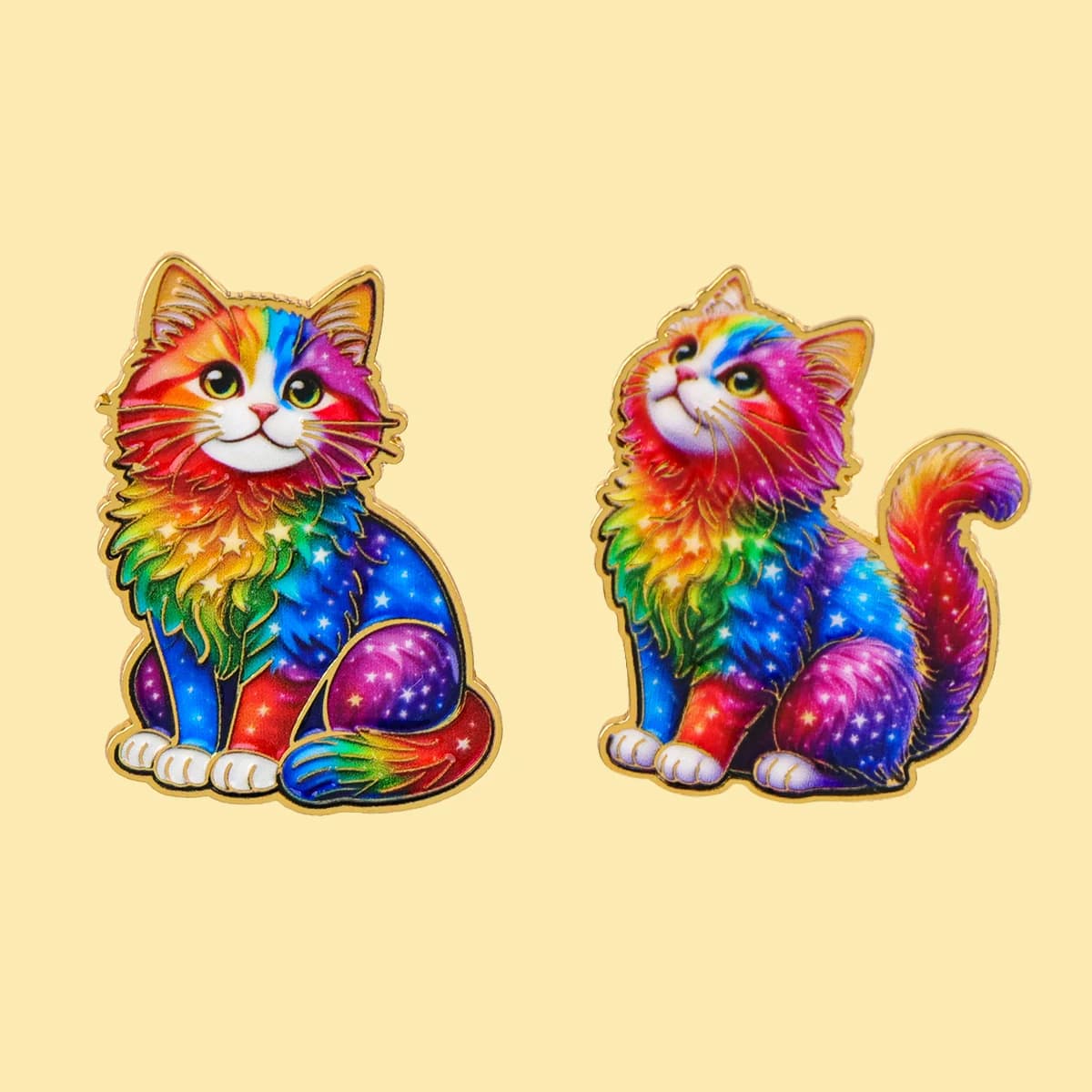 Set da 2 Pezzi Spilla in Smalto Gatti Arcobaleno, Spilla Animale Divertente con Motivo Stellato e Magico per Vestiti, Valigette, Zaini, Regali per Amici