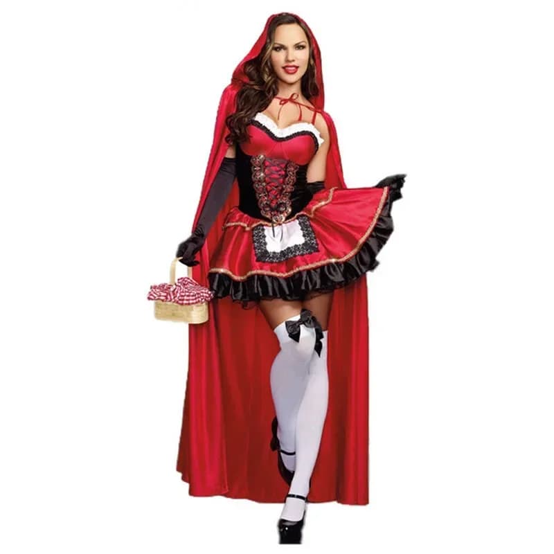 Costume da Cappuccetto Rosso per Donna 2026, Abito da Carnevale per Adulti, Set per Feste di Halloween e Carnevale con Mantello