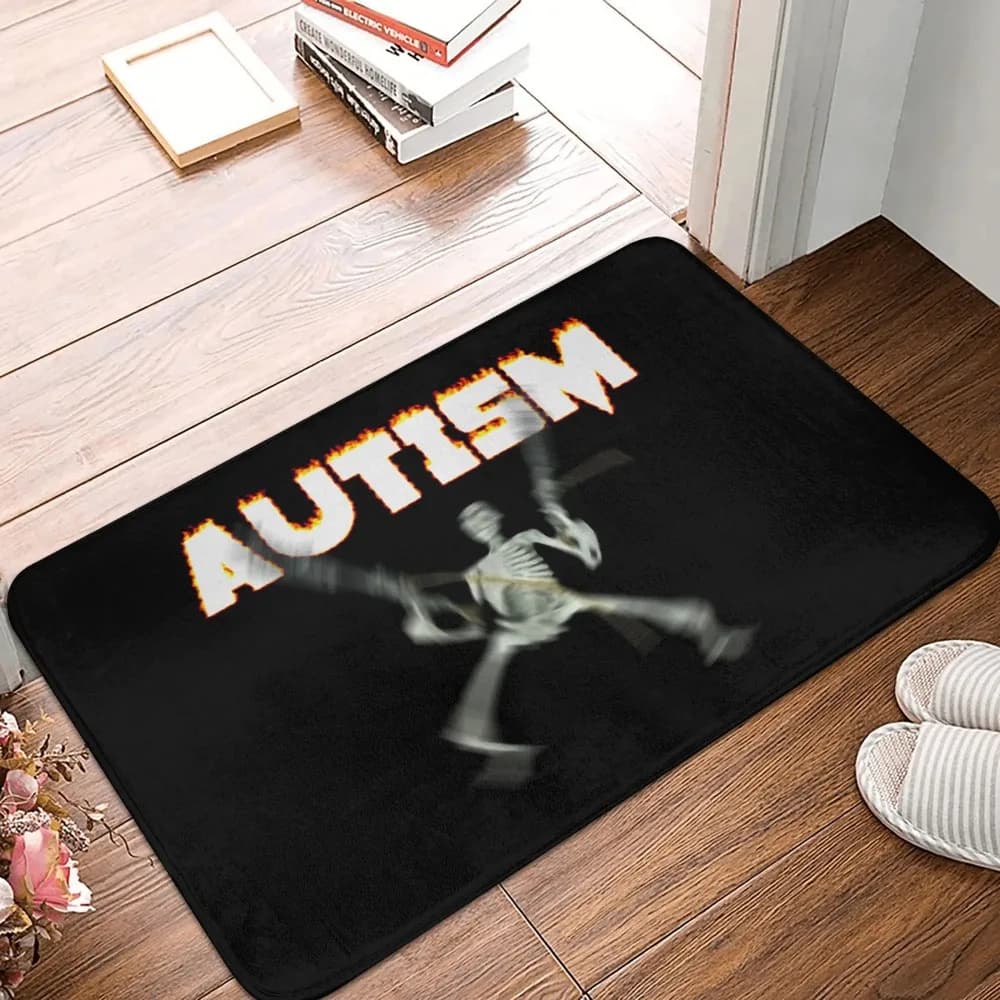 Funny autism skeleton meme welcome mat tirbino anti slip for kitchen bathroom living room carpet for home durable material