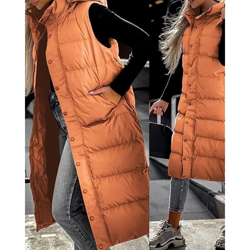 Parka cardigan con zip allentata solida da donna 2023 Parka autunno inverno gilet cappotto donna senza maniche con cappuccio monopetto lungo gilet cappotto