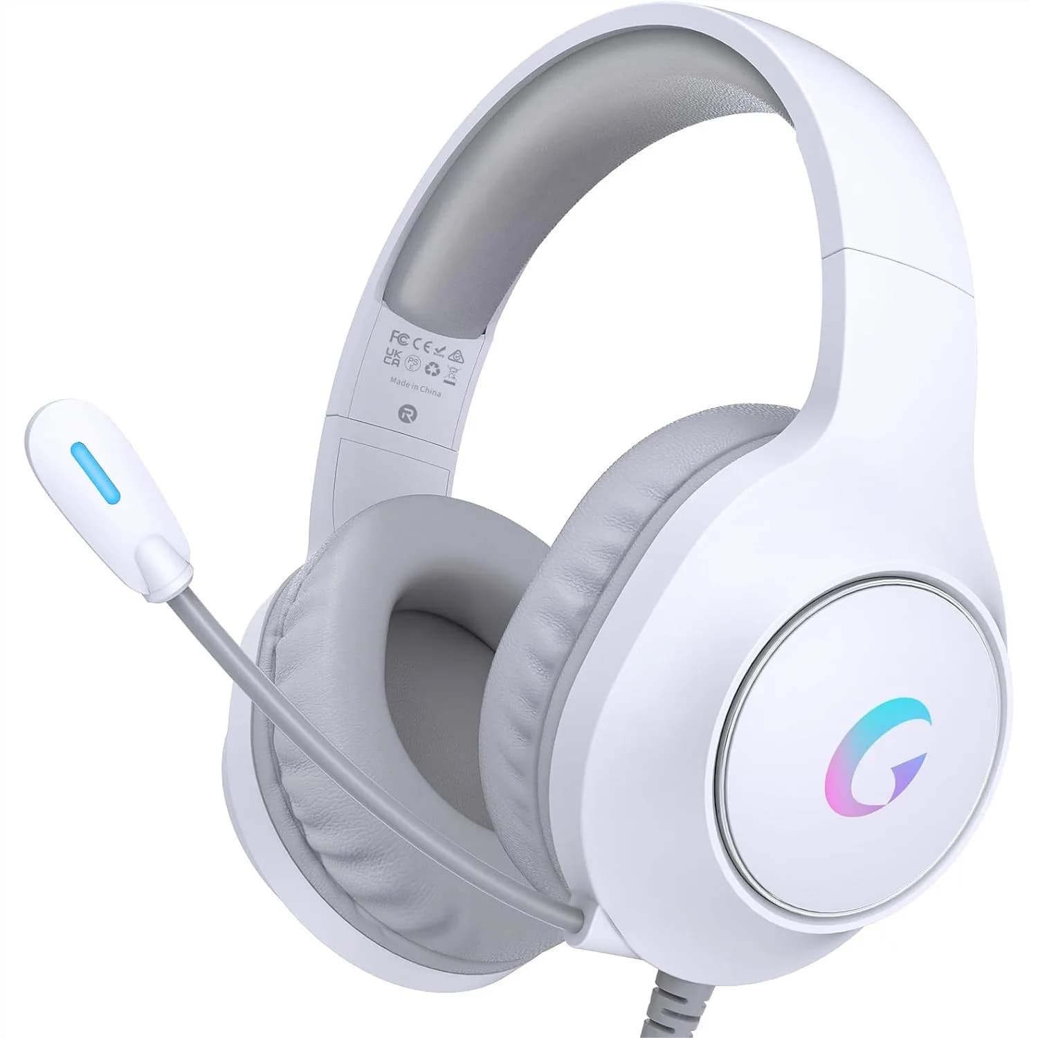 Cuffie da Gaming con Audio Surround 7.1 per PC, PS5, Xbox Series X | Cuffie Over-Ear S Switch con Driver da 50MM, Microfono con Cancellazione del Rumore e Luce RGB, Bianche