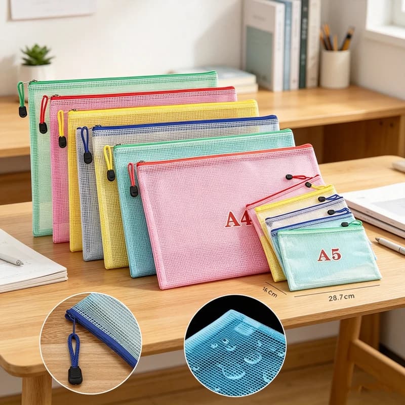 5/10/50/100PC Stationery Storage Bag Folder File Mesh Zipper Pouch A4/A5/A6 Zip File Folders Document Organizer Office Supplies