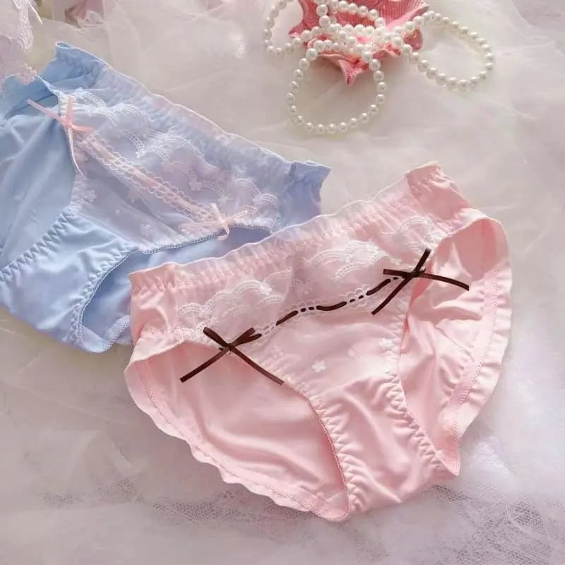 Donne seta del latte carino bella Sweety pizzo ricamo mutandine stile principessa fiocco volant traspirante morbido intimo Breifs