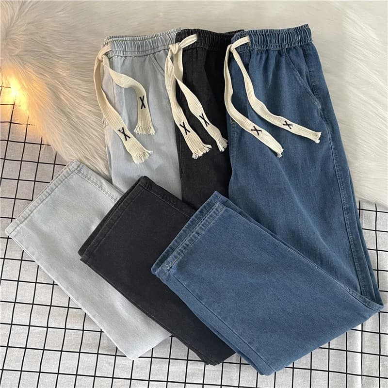 Jeans da Uomo Casual Stile Streetwear con Elastico in Vita, Gamba Larga, Pantaloni Comodi e alla Moda