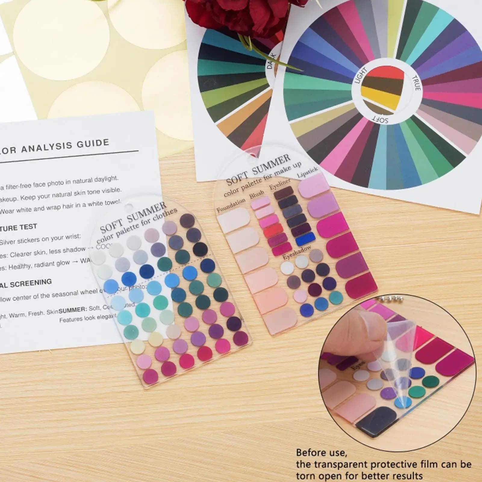 Color Palette Cards Soft Summer 2 Pieces Acrylic Seasonal Sample Matching Guide for Clothing Makeup Lipstick Eyeshadow Outfits