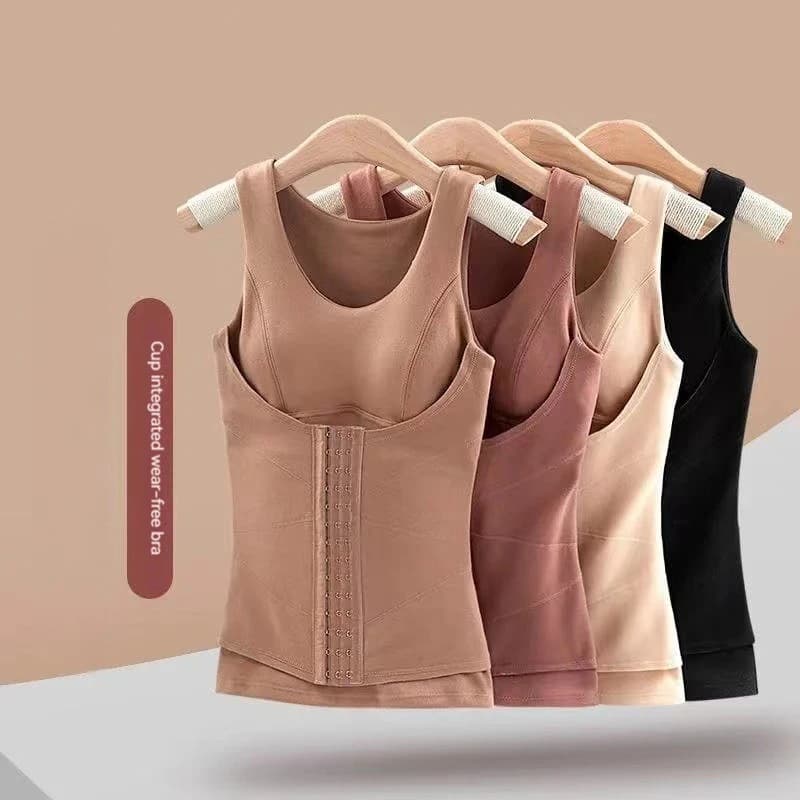 Canotta invernale in velluto caldo da donna con sottostrato con protezioni per il petto, fibbia grassa allargata e biancheria intima modellante per il corpo, abbigliamento termico