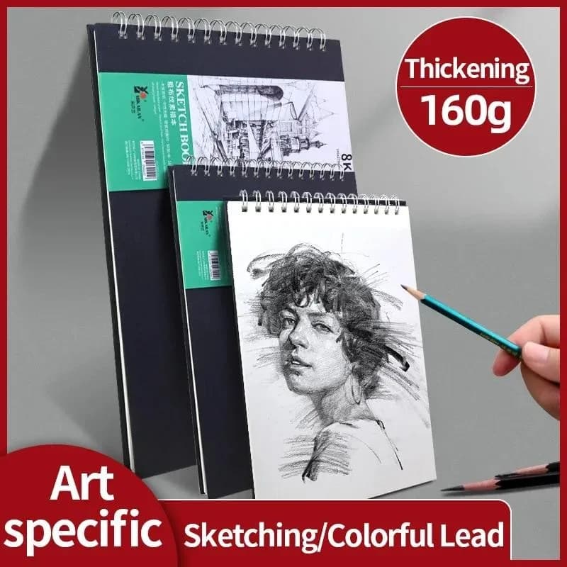 8K/16K Sketch Book Coarse Texture Sketch Paper 160GSM Spiral Bound Drawing Notebook for Pencil, Charcoal Pencil Art Supplies