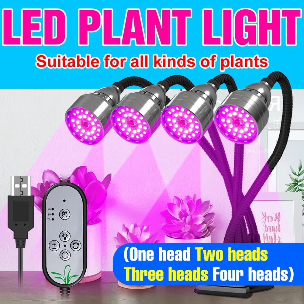 Lampada LED a Spettro Completo per Piante, Luce per Coltivazione Indoor, 5V Dimmerabile, per Serre e Fiori in Vaso