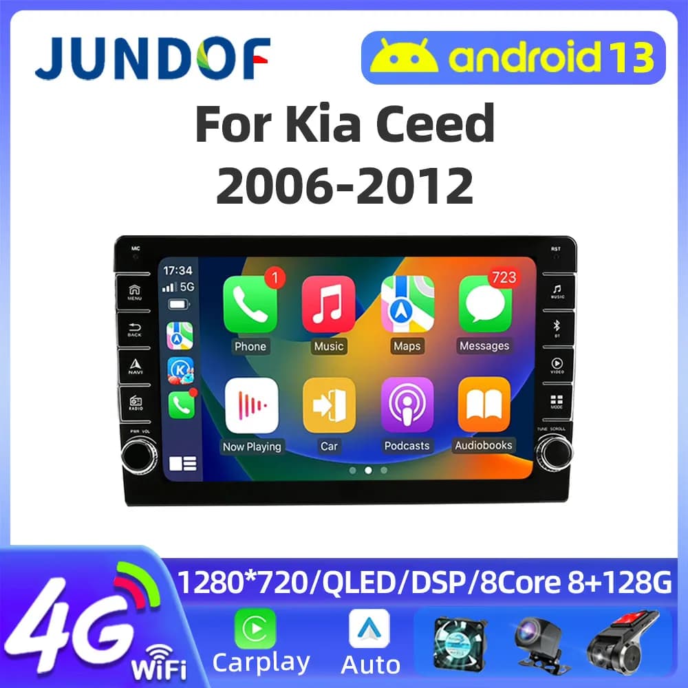 Jundof Android 13 Per Kia Ceed ED 2006-2012 Carplay Radio Auto GPS QLED Lettore Multimediale di Navigazione Bluetooth 2 Din Schermo