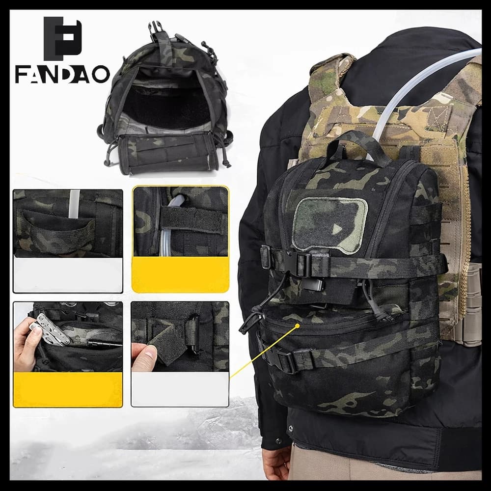 1.5L Tactical Hydrating Backpack, Multifunctional MOLLE Mimetica Bag Expandable for Hiking, Camping and Leisure