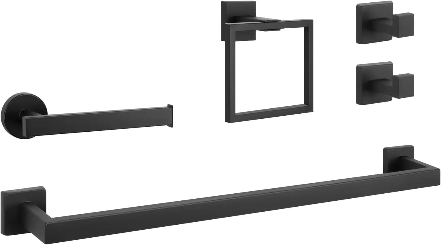 Set di 5 Accessori per Bagno in Acciaio Inox 304, Kit Portasciugamani Quadrato con Asta da 24 Pollici e Porta Carta Igienica, da Parete