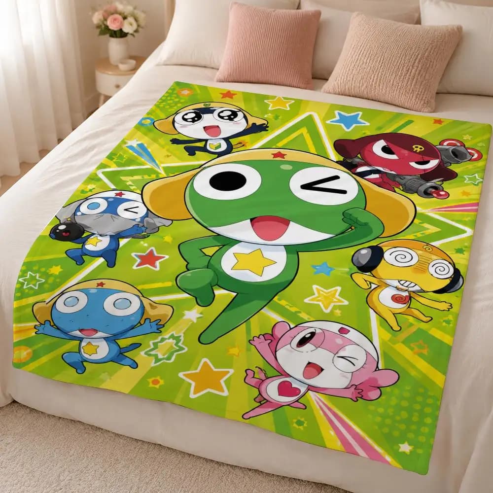 Anime K-Keroro Sgt. Frog Japanese Sci-Fi Comedy Throw 320g Soft Flannel Fleece Throw Blanket Cover Sofa Bed Dorm Nap Gift