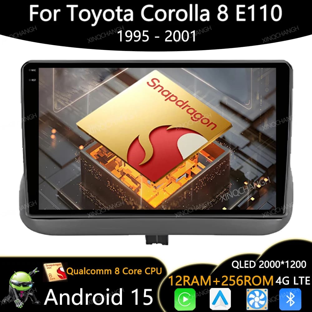 Android 15 Car Radio For Toyota Corolla 8 E110 1995 - 2001 Carplay Auto QLED Head Unit 4G WIFI BT Qualcomm GPS 2DIN Navigation