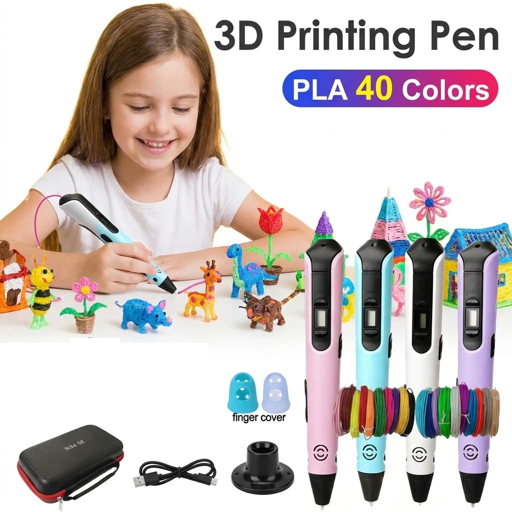 Penna 3D per Bambini con Schermo LCD, Cavo Type C, Filamento PLA 1.75mm, Penna per Disegno e Stampa 3D Fai-da-Te, Regalo di Compleanno per Ragazzi e Ragazze