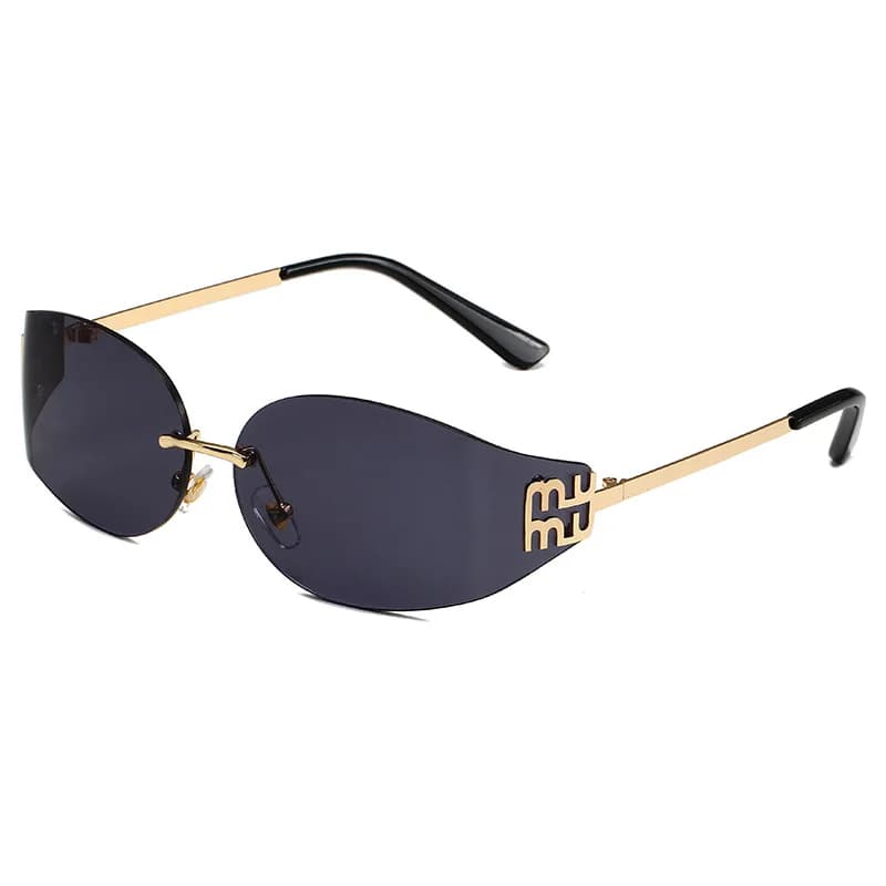 Rimless Oval Sunglasses Women UV400 Oversized Gradient Black Lenses Metal Frame Punk Decorative Glasses Men Goggles Female