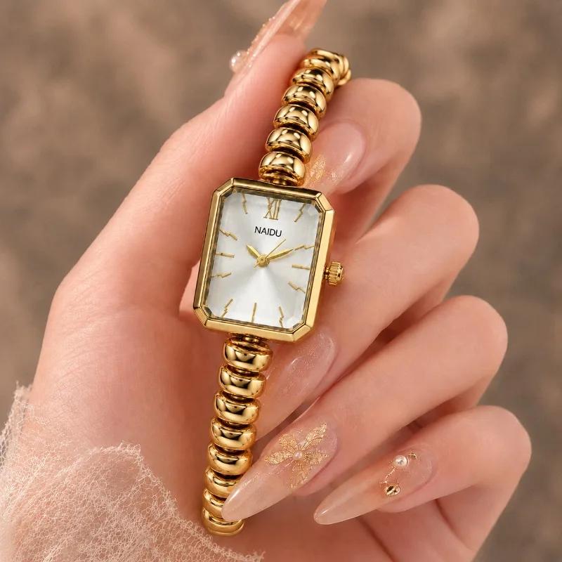 NAIDU Gold Watch for Women Mini Rectangle Exquisite Ladies Watch Luxury Fashion Woman Jewelry Bracelet Wristwatch reloj mujer