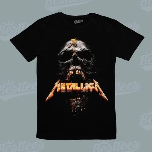 T-shirt METALLICA Skull Skeleton Fire American Heavy Metal Rock Music Band