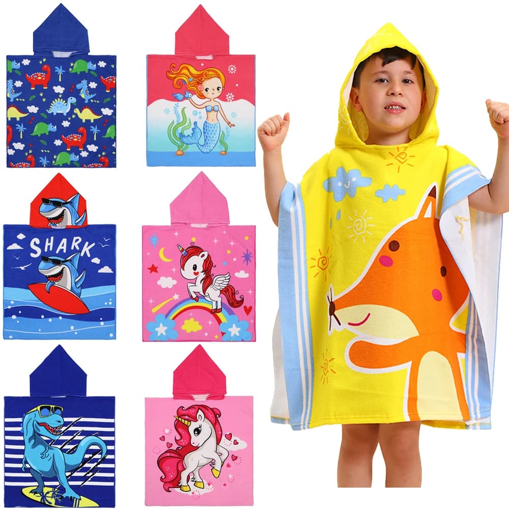 Roba da bagno per bambini Asciugamano per mantello con cappuccio per bambini Accappatoio per squalo per ragazzo Asciugamano da bagno per dinosauro per bambini Coperta avvolgente per asciugamano da spiaggia per unicorno per ragazze