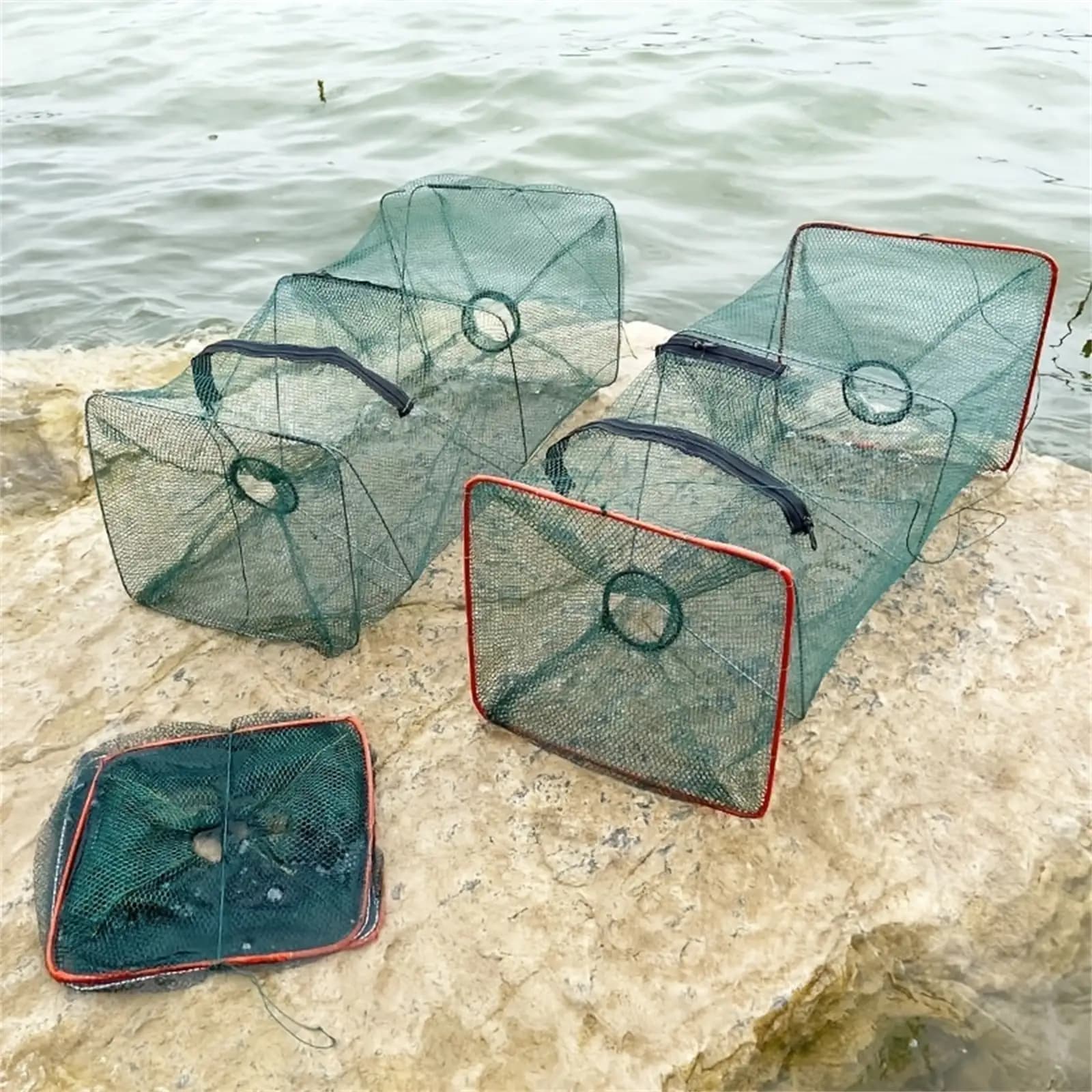 1 gabbia da pesca portatile in rete, rete pieghevole per la pesca di gamberi e granchi, accessori da pesca