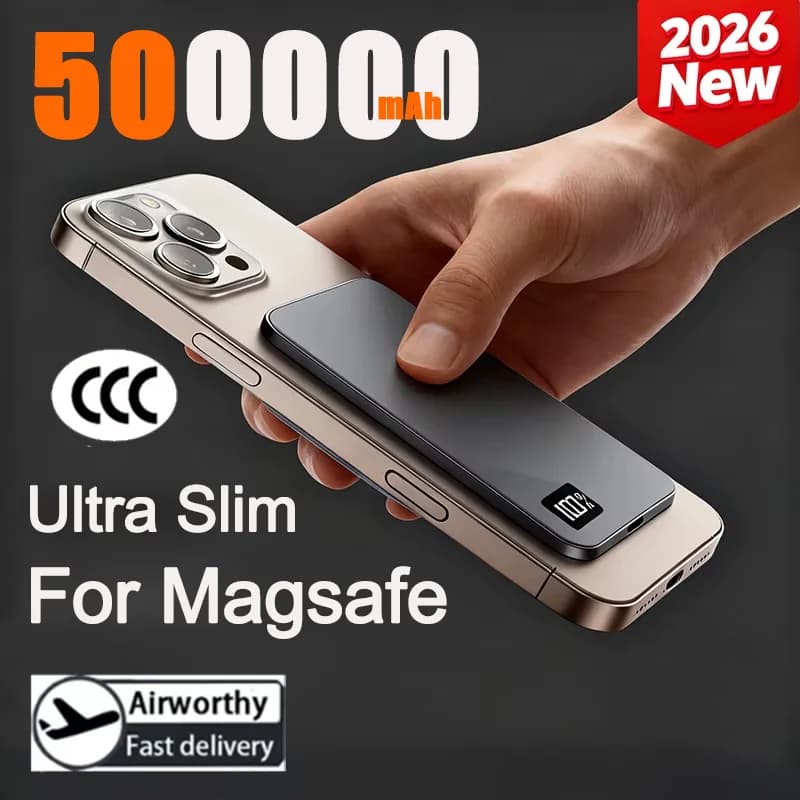 Power Bank Wireless 500000mAh Portatile Ultra-sottile Certificato CCC Ricarica Magnetica Super Veloce Display Elettronico Per MagSafe