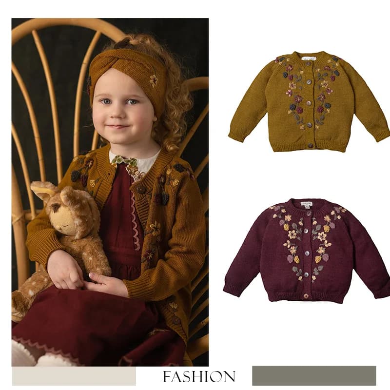 2024 Cardigan lavorato a maglia da ragazza indossato su cardigan Blackberry ricamato Giacca maglione calda autunno/inverno neonato