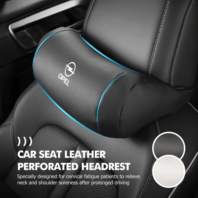 Car Leather Headrest Perforated Lumbar Protection Neck Pillow For Opel Insignia Corsa Zafira Mokka Grandland Antara Ampera