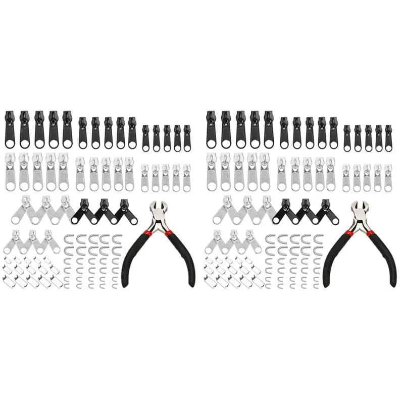 A84E-170Pcs Zipper Repair Kit Zip Slider Rescue Zippers Replacement Jacket Clothes Bag Tent Fix Plier Sewing Needlework Tool