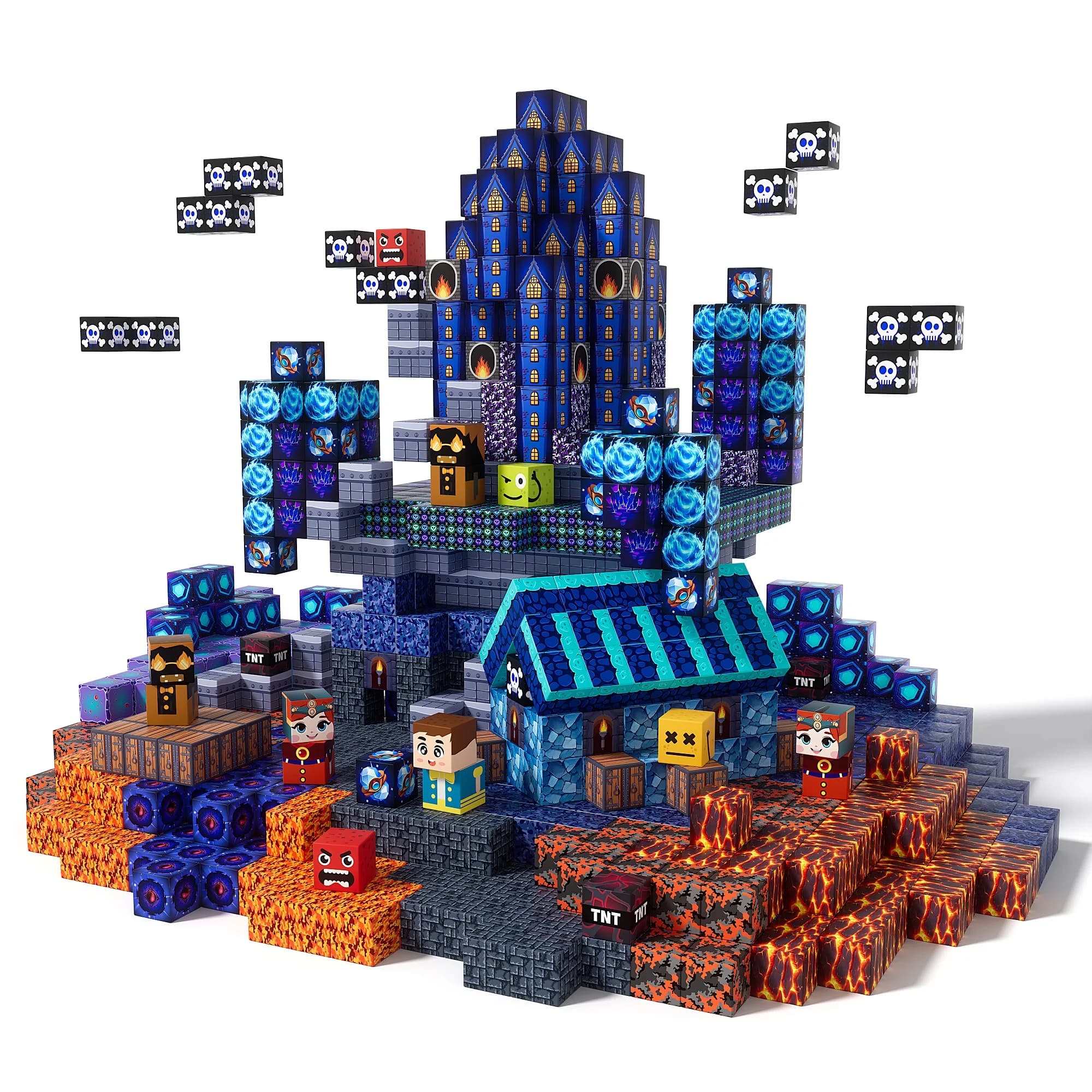 200 Pezzi di Piastrelle Magnetiche Blu a Forma di Castello con Luci, Blocchi da Costruzione STEM Montessori, Giocattoli Sensoriali Luminosi e Regali di Natale e Compleanno