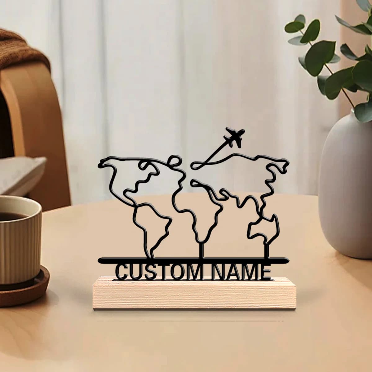 1pc Personalized Desktop Metal Ornaments Custom Name With Wooden Base Desktop Decoration That Does Not Require Assembly