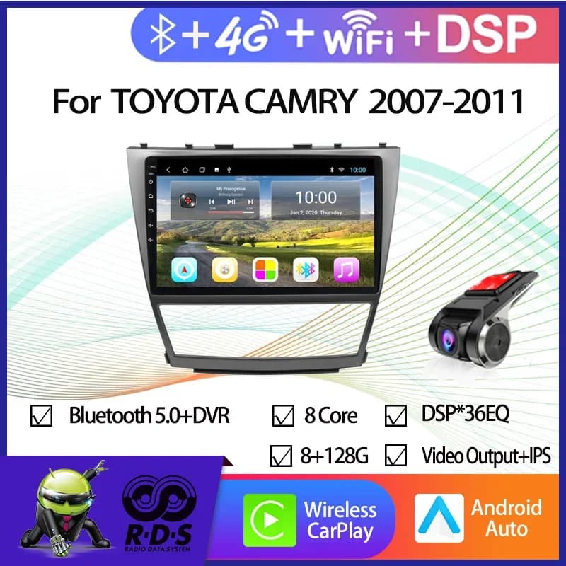 Navigazione GPS per auto Android 11 4G + 64G per TOYOTA CAMRY 2007-2011 AUTO A/C Autoradio con Wifi BT 4G DSP Supporto USB DVR