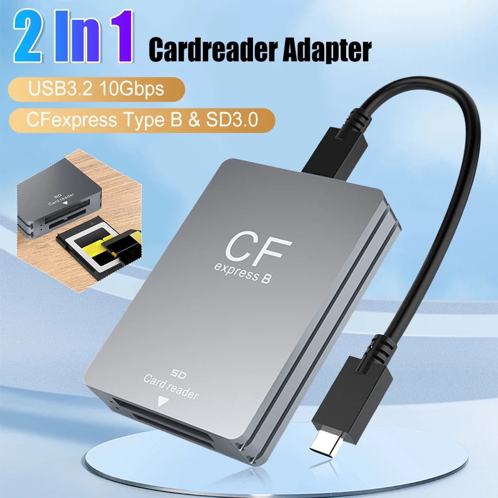 Lettore di schede CFexpress Tipo B e SD 2 in 1, adattatore per schede CFexpress USB 3.2 10Gbps a doppio slot con cavo USB C a USB C/A per SLR
