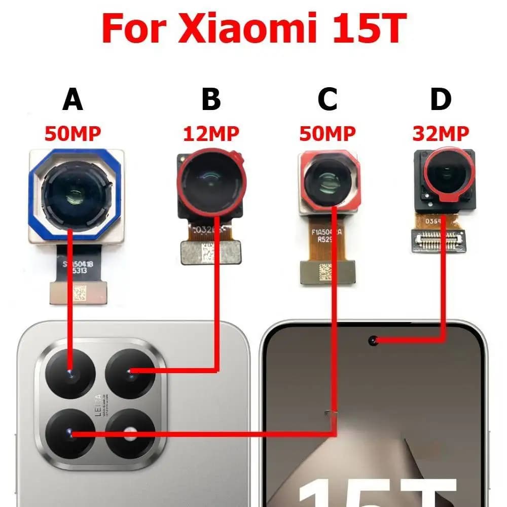 Fotocamera per Xiaomi 15T Mi 15T, Modulo Fotocamera Posteriore e Frontale, Ricambio per Telefono Cellulare