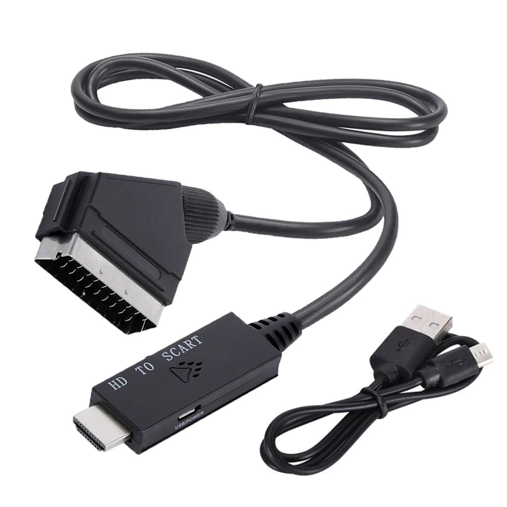 1080p HDMI-Compatible to Scart Converter Scart to HDMI-Compatible Input Output Audio Video Cable Adapter for HDTV/DVD