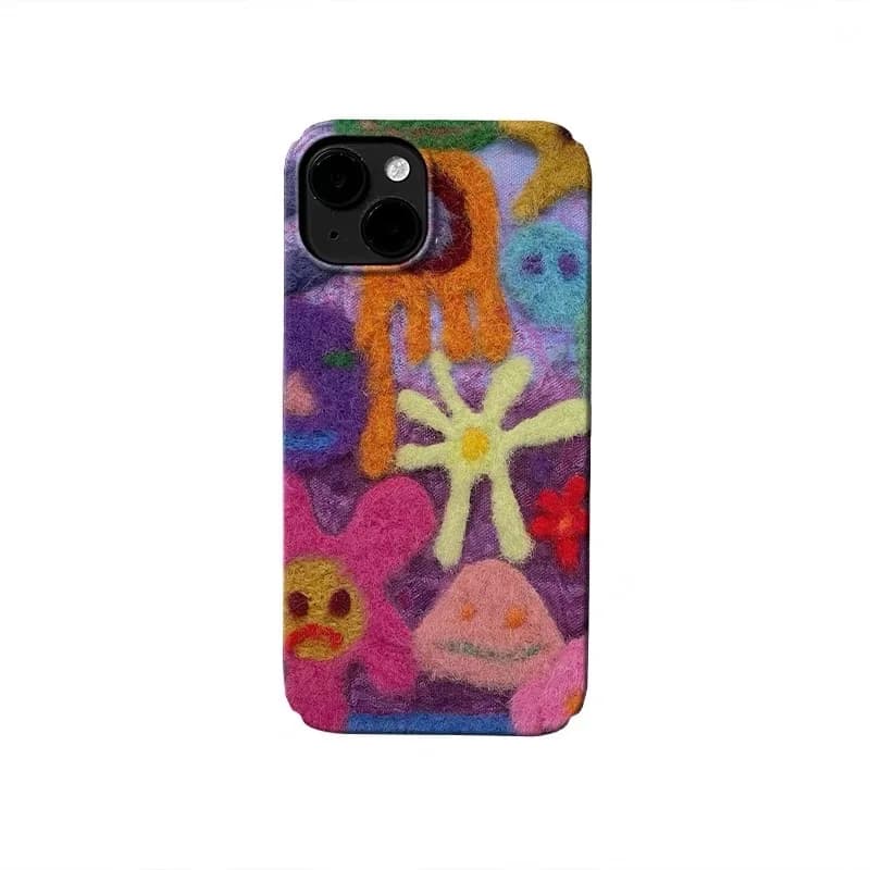 Ins Coreano Infanzia Divertimento Feltro Astratto Custodia per IPhone 16 15 14 13 Pro Max 12 Mini 11 Pro Plus XR XS Antiurto Ultra Sottile copertura