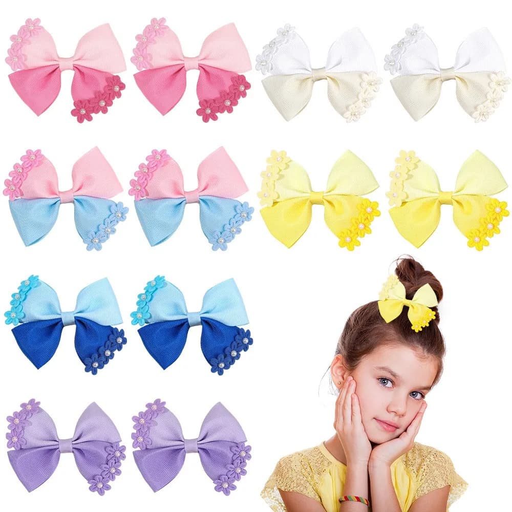 36pc Cute Colorful Grosgrain Ribbon Bows Hair Clips 3.7'' Baby Flower Hairpins Girls Kid Children DIY Hair Accessories Bulk