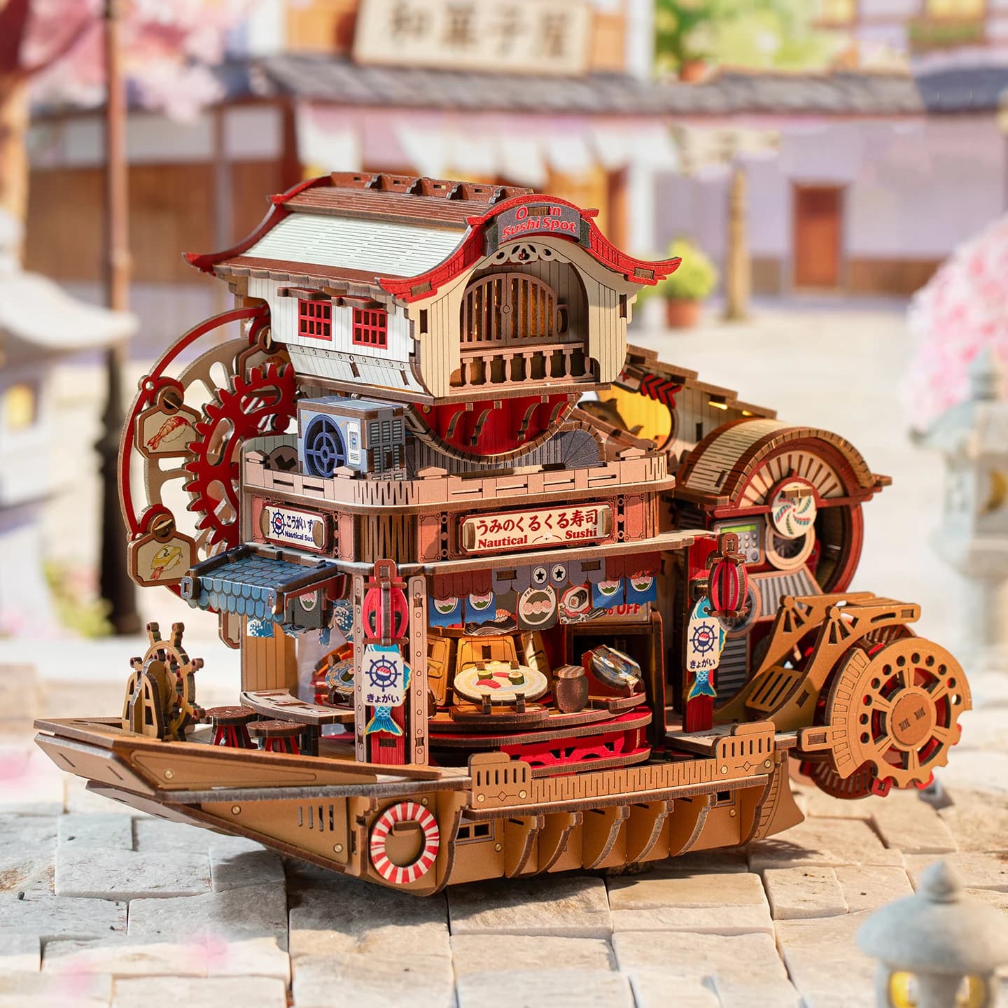 Fermalibri in Legno Fai-da-Te a Forma di Negozi Nautici e di Sushi, Miniature di Case Assemblate, Regalo di Compleanno per Amici, Decorazione per la Casa