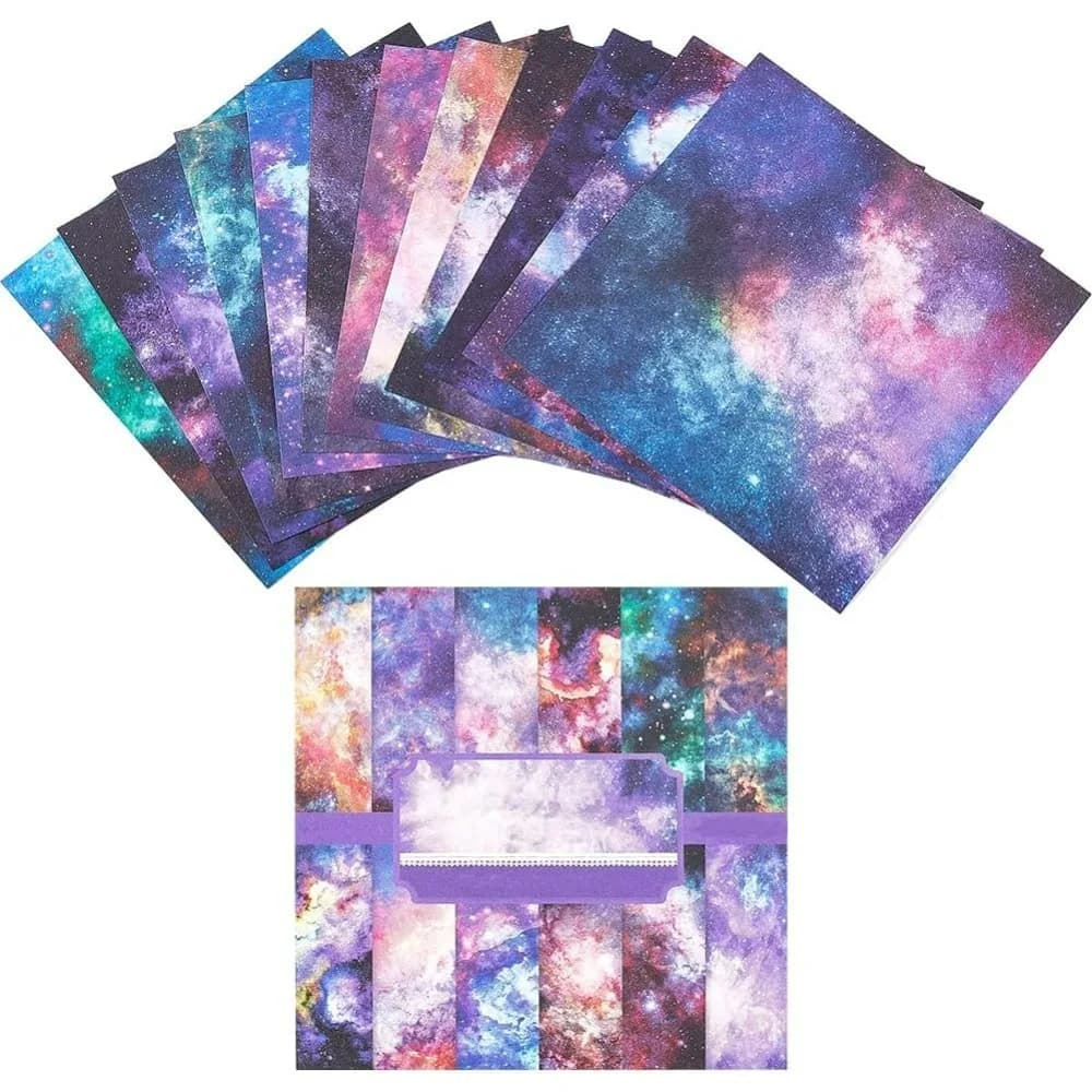 24 Sheets 12 Styles Scrapbooking Cardstock Paper 5.98x5.98inch Galaxy Single-Sided Patterned Decoupage Origami Papers making kit