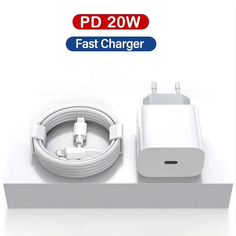 Caricatore da Muro Rapido PD 20W EU per iPhone 11 12 13 Pro XS Max 14 Plus X XR, Ricarica Veloce con Cavo USB-C da 1m 2m e Confezione Originale