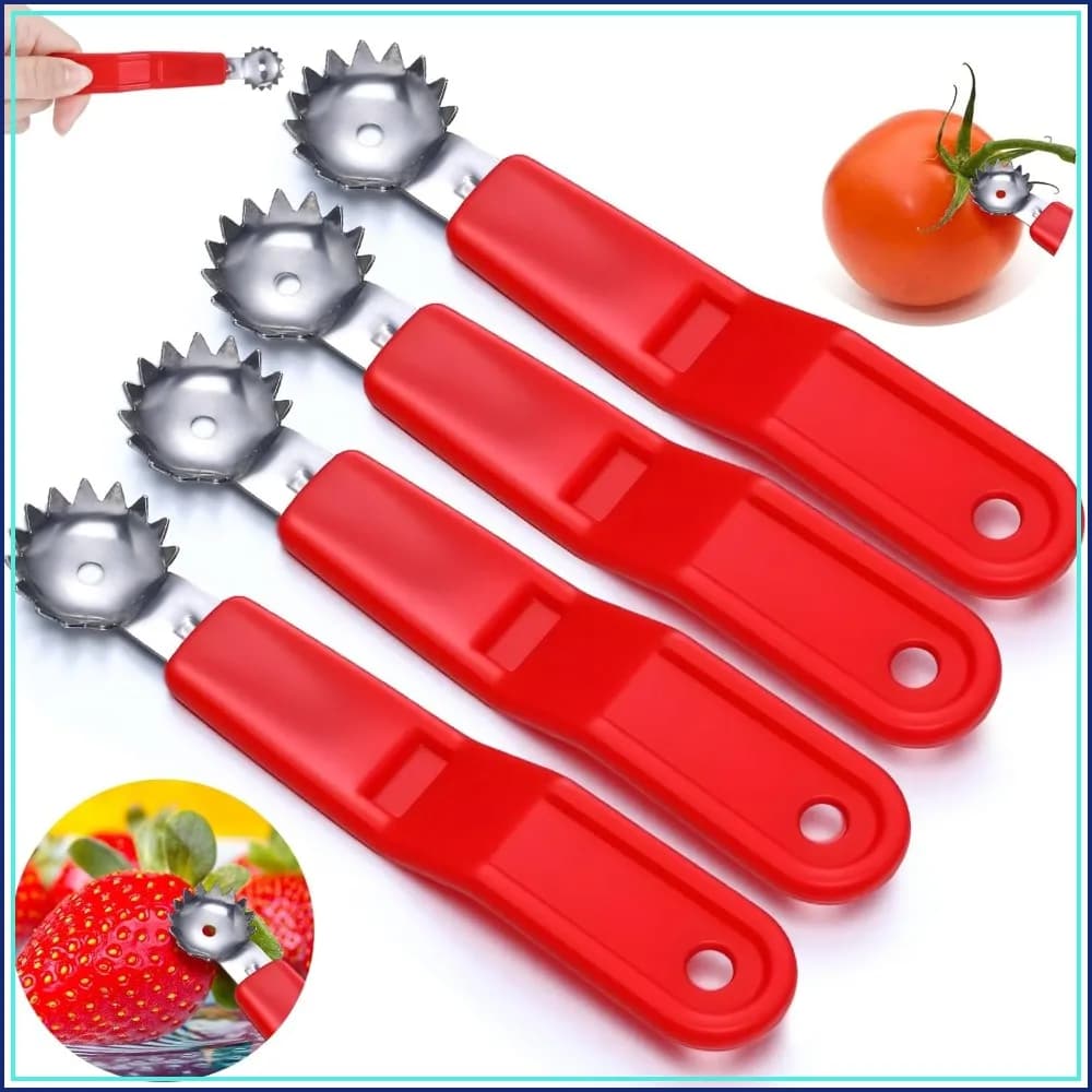 4 Pcs Tomato Corer & Strawberry Huller Set, Stainless Steel Kitchen Tool for Fruit & Vegetable Balling, Salad Making