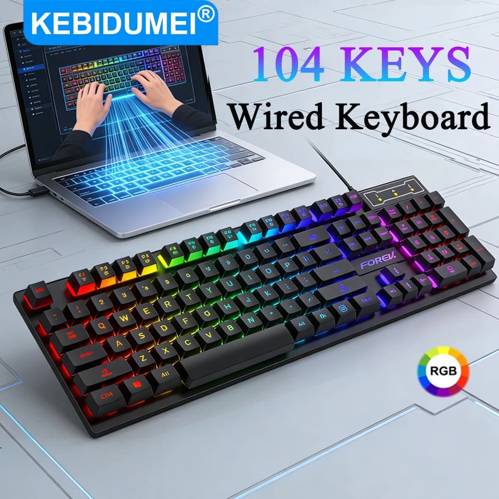 Tastiera meccanica a 104 tasti Tastiera da gioco cablata USB Tastiera ergonomica RGB per eSport Accessorio per computer per laptop Macbook