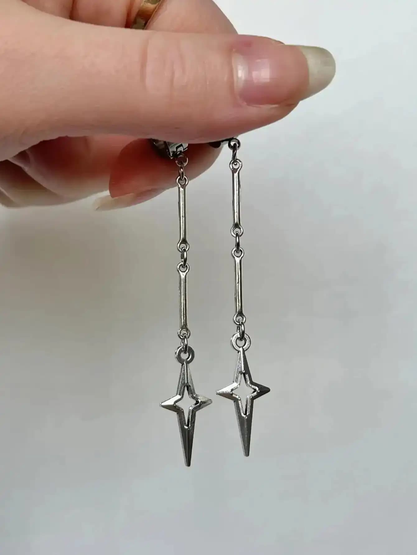 1pair Gothic Jewelry Cross Star Drop Earrings Punk Charms Stitching Rivet Earrings For Women Korean Fashion Accessories