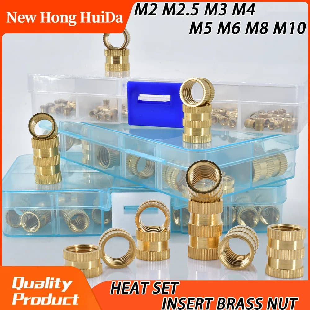 M2 M2.5 M3 M4 M5 M6 M8 M10 Heat set brass nut zigrinate threaded Hot Melt injection molding embedded nut 3D printer