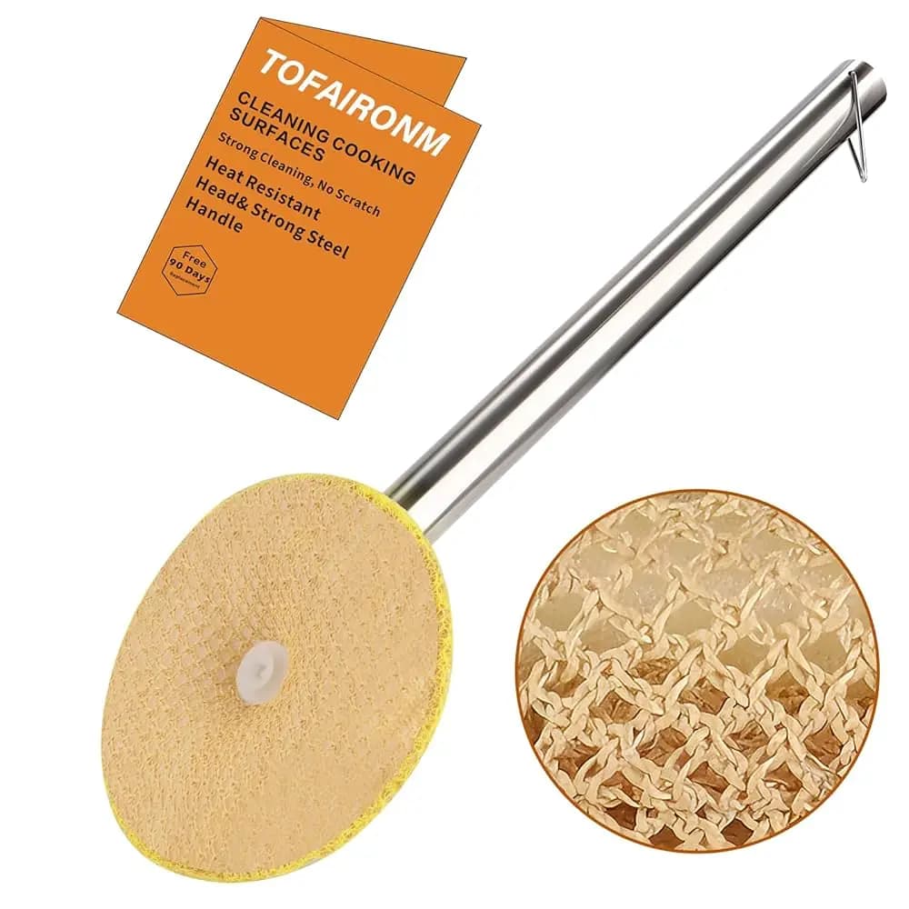 Spazzola per la pulizia della cucina con manico, spazzola per la pulizia extra resistente antigraffio per wok, ghisa, padelle, griglie del forno, friggitrice ad aria - St