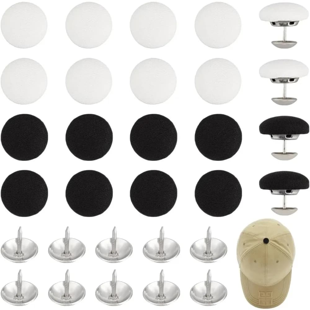 20 Set Bottoni per berretto da baseball Bottoni ricoperti in tessuto a 2 colori Bottoni per cappello di ricambio superiore da 19 mm Kit per la creazione di bottoni ricoperti in tessuto nero