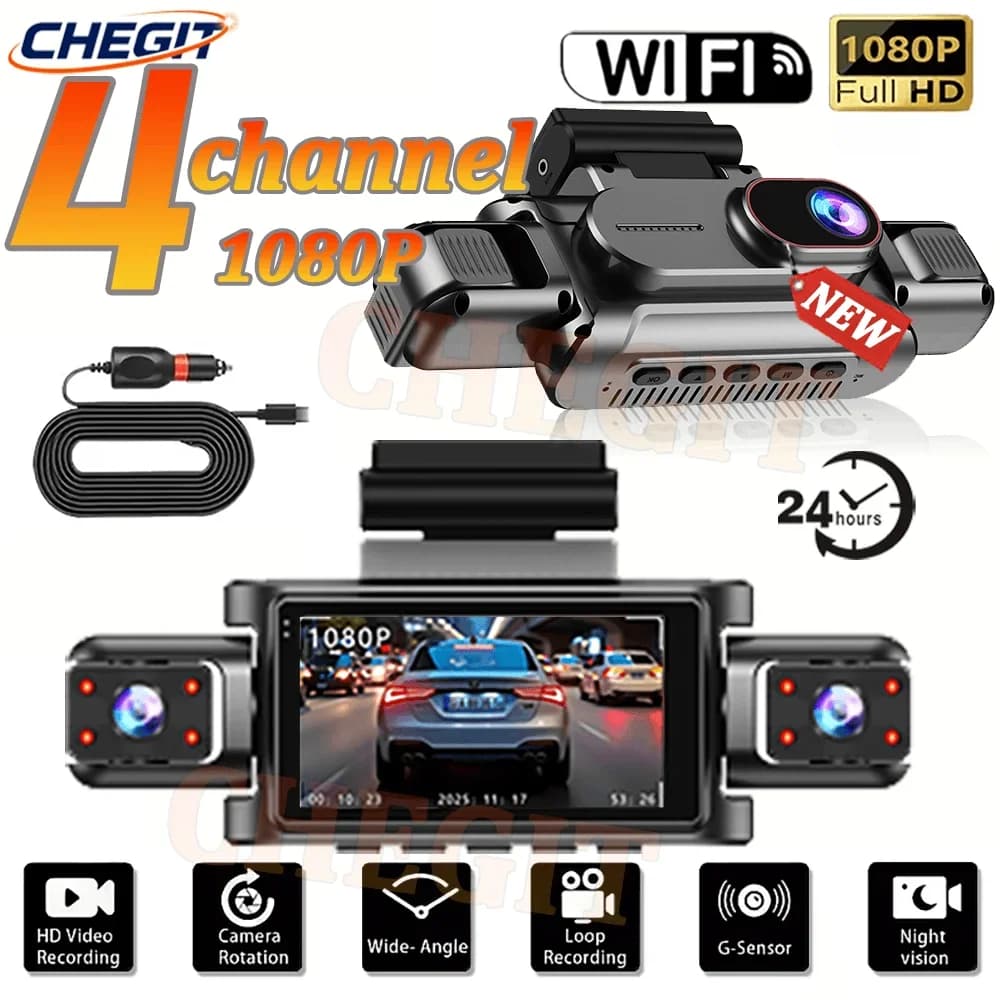 360 ° Car camera 3/4 Objective 1080P DashCam WIFI Car DVR Car registration Front right Left right Camera Car accessories 24H Hardware