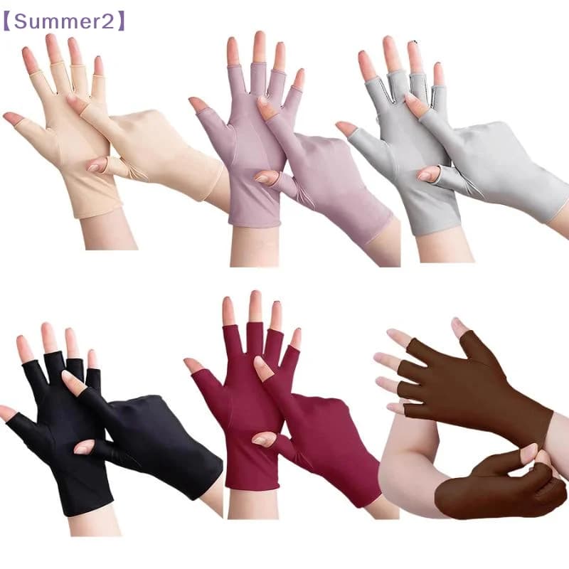 1Pair Summer Ice Silk Sun Protection Gloves Women Anti UV Cooling Breathable Half Finger Gloves For Driving Cycling Touch Screen